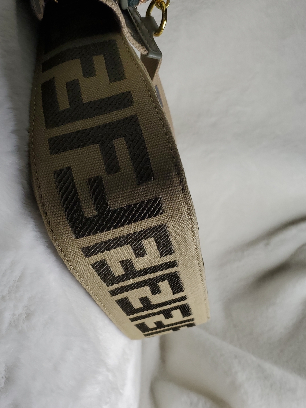 Beige & Brown Monogram Canvas Messenger Bag with Gray Strap - Picture 15 of 16